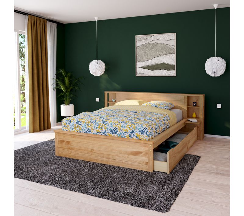 Lit 160x200 cm TDL rang MARLY imitation chêne naturel