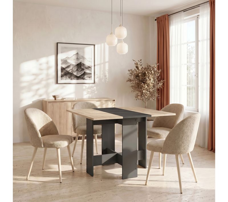 Table pliable DARA imitation chêne et noir