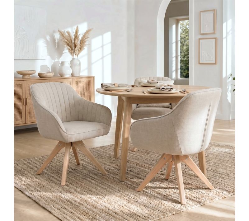 Lot de 2 chaises pivotantes ALVA tissu beige