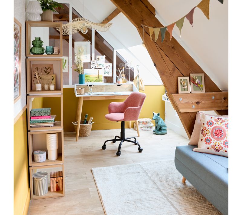 Bureau 2 tiroirs CLEO blanc et hévéa