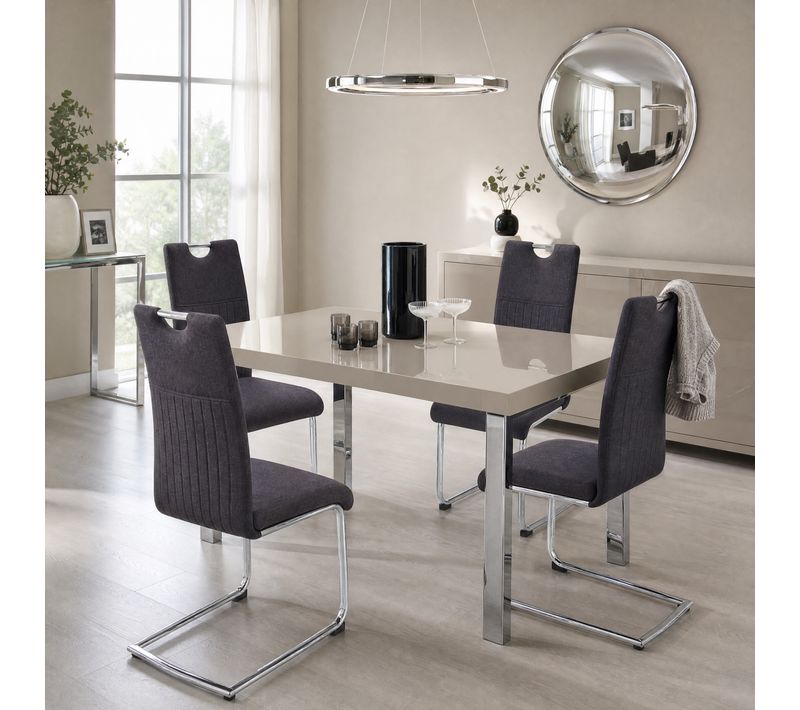 Lot de 4 chaises GREY tissu gris pieds chromés
