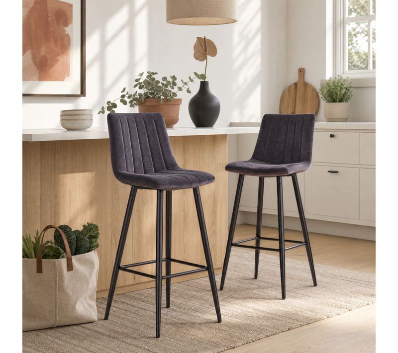 Lot de 2 tabourets de bar H.66 cm VELUTTO gris