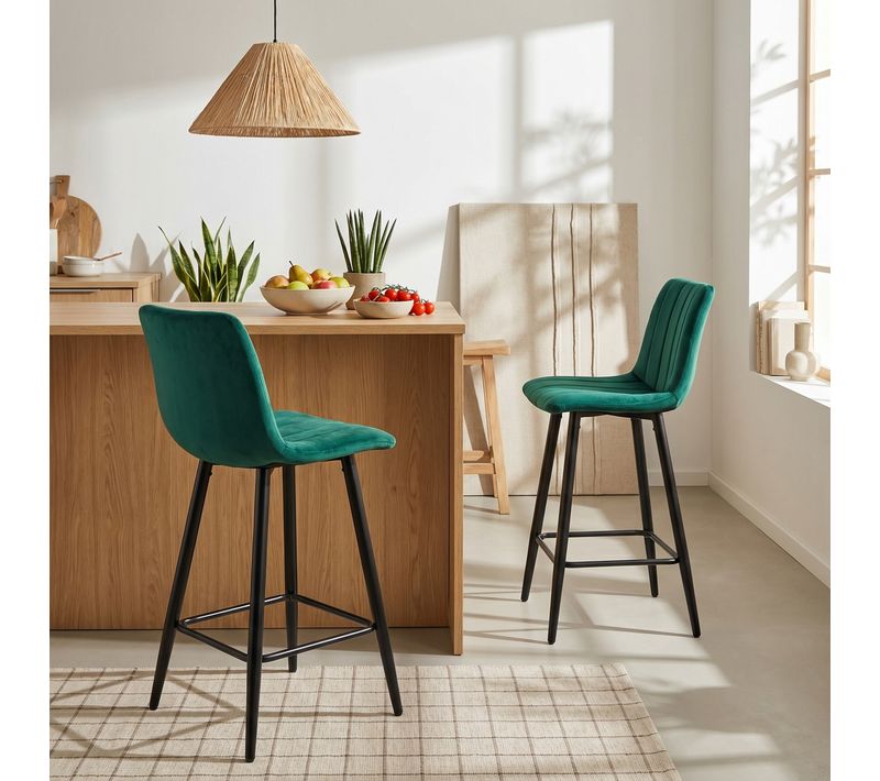 Lot de 2 tabourets de bar H.66 cm VELUTTO vert