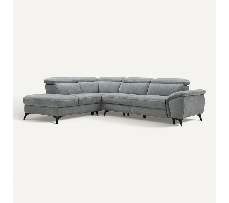 Canapé angle gauche relax électrique NEWPORT III tissu gris clair