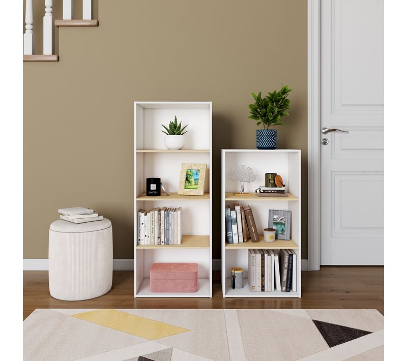 Etagère 3 cases POYANG 3 Blanc et imitation chêne