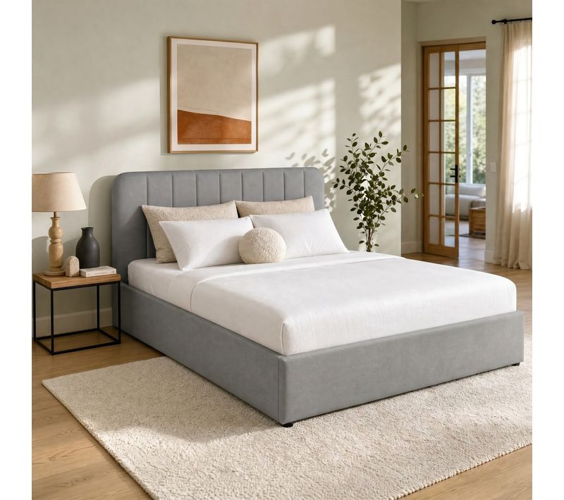 Lit coffre 140x190 cm en tissu gris ANNA