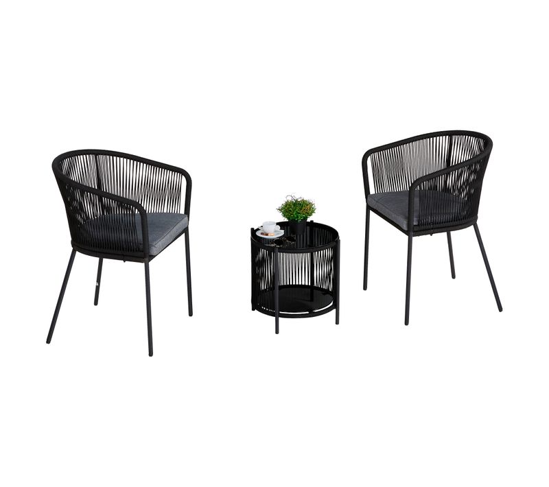 Set 2 chaises -1 table jardin ALBA Noir