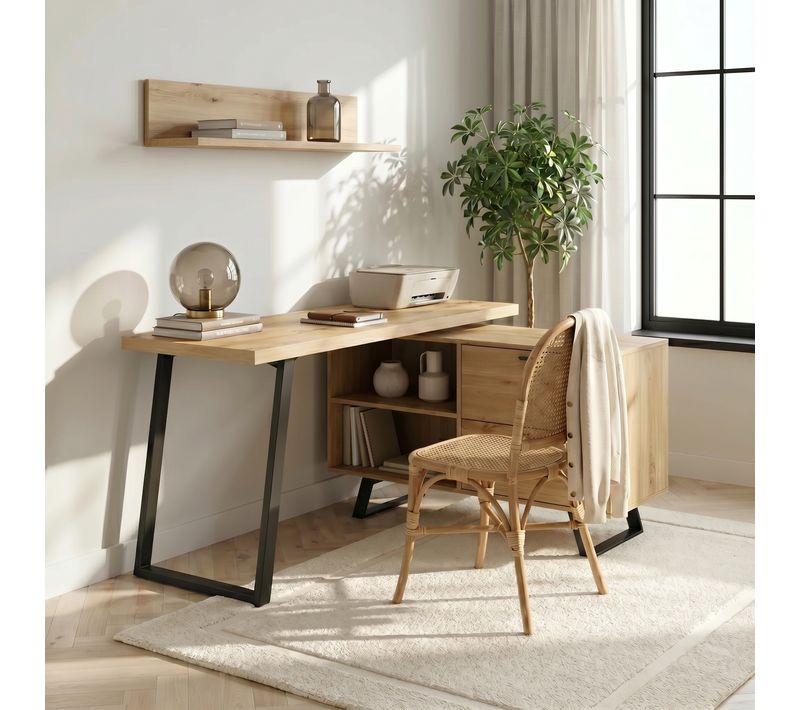 Bureau d'angle modulable CHARLOTTE imitation chêne et noir