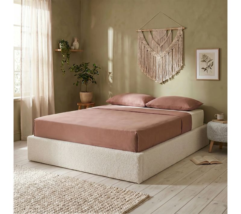 Lit coffre 140x190 cm tissu bouclette gris clair PARMA