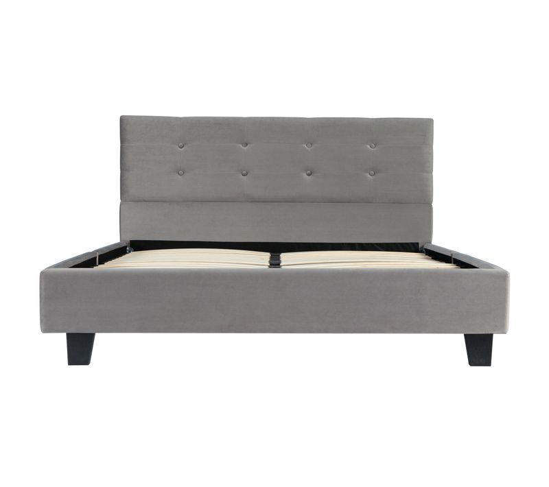 Lit avec sommier 140x190 cm velours gris ROSALIE