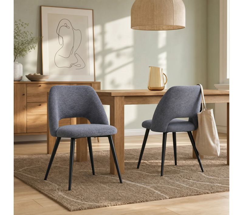Lot de 2 chaises GABRIELE en tissu gris