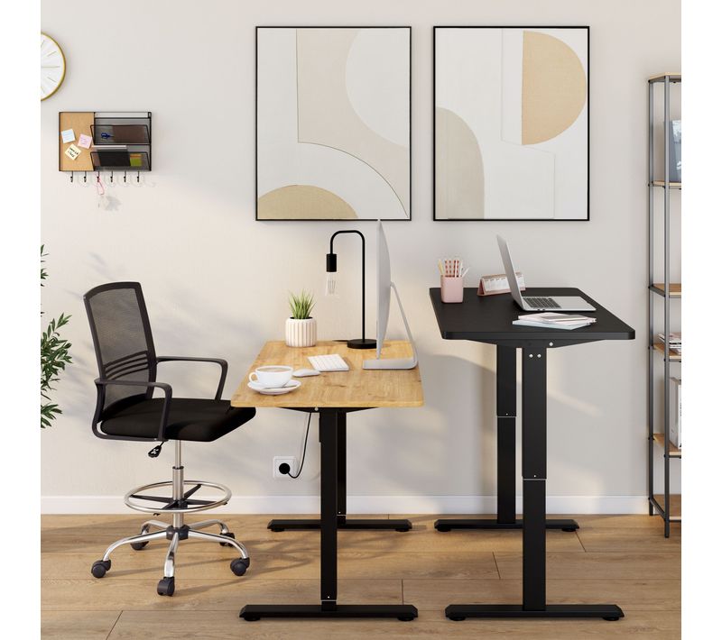 Bureau assis / debout LOUIS Imitation chêne et noir
