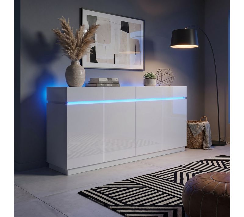 Buffet LED 4 portes L.200 LUDIVINE blanc brillant