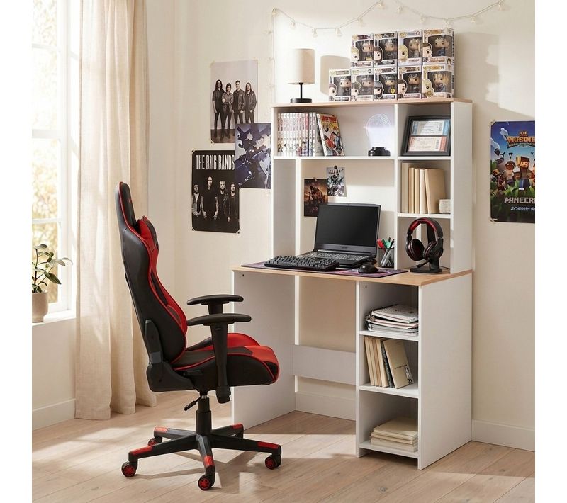 Bureau avec rangements RACHEL imitation chêne et blanc