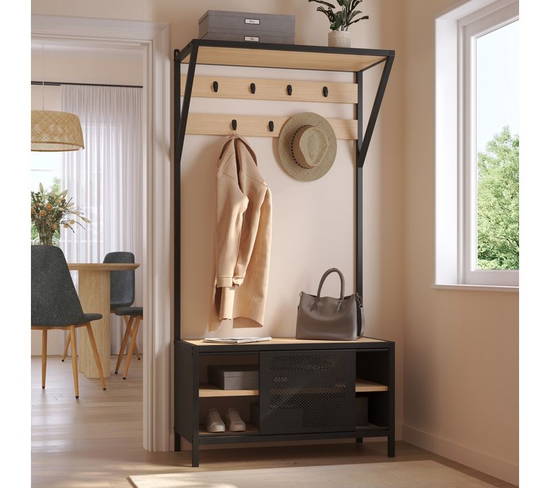 Vestiaire L.80 cm OSKAR Imitation chêne et métal noir