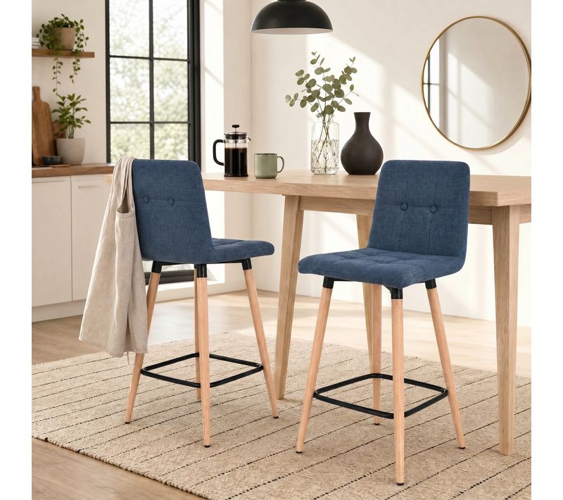 Lot de 2 tabourets de bar H. 63 cm MEVIK bleu