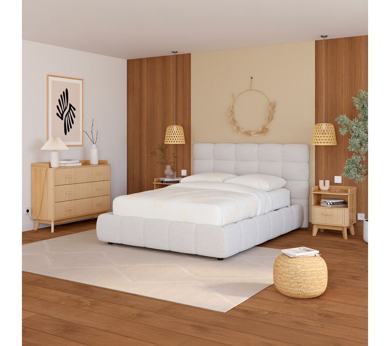 Lit coffre 160x200 cm NUAGE effet bubble tissu bouclette