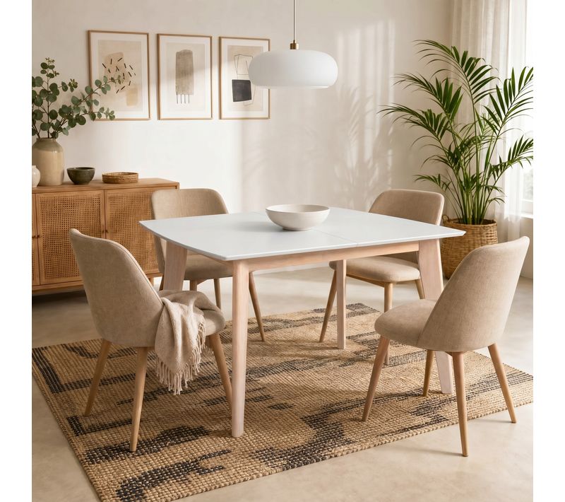 Table extensible L120-160 cm MALENA scandinave blanc et chêne