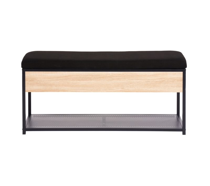 Banc coffre L.110 cm OSKAR imitation chêne et métal noir