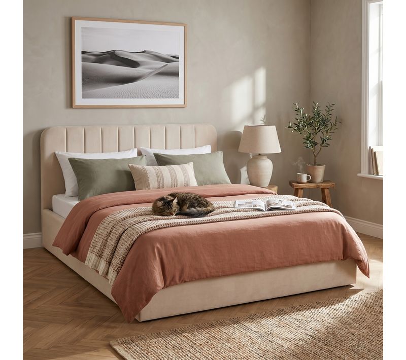 Lit coffre 160x200 cm velours beige ANNA