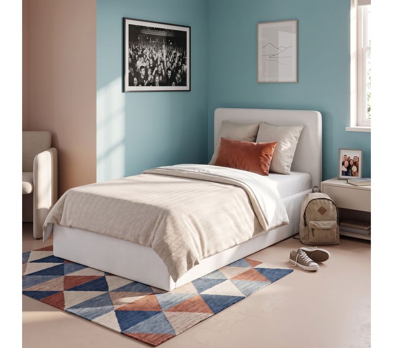 Lit coffre 90x190 cm velours côtelé blanc LYLA