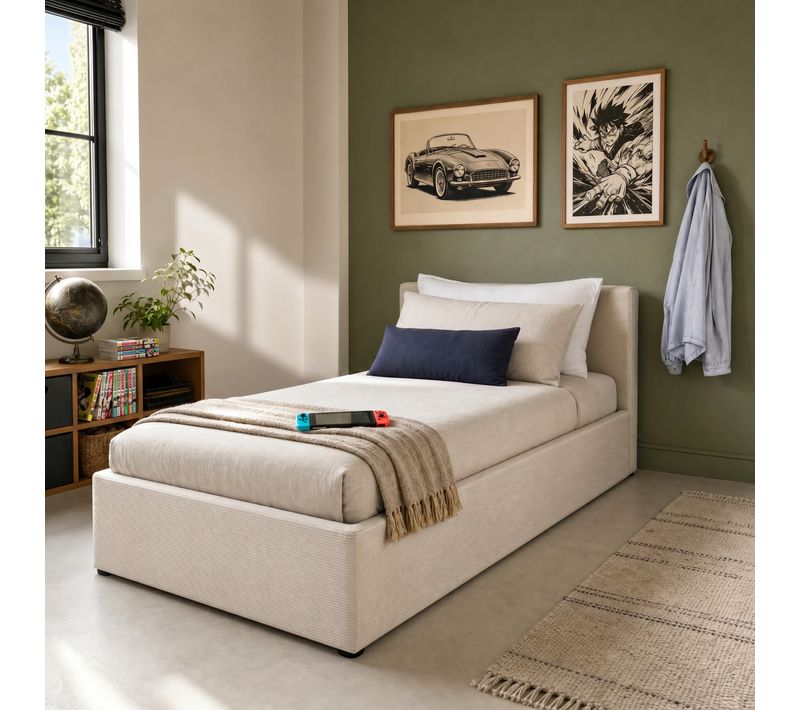 Lit coffre 90x190 cm côtelé beige PARMA