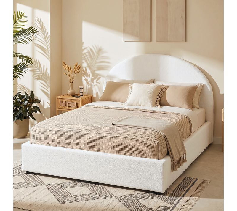 Lit coffre 160x200 cm ENORA tissu bouclette blanc