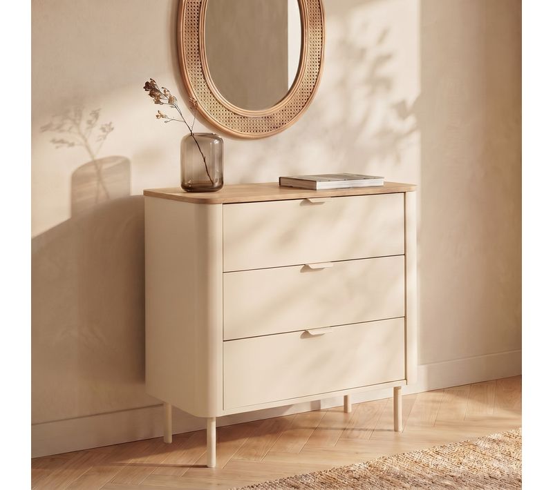 Commode 3 tiroirs L. 73 cm DANIELLE imitation chêne et beige