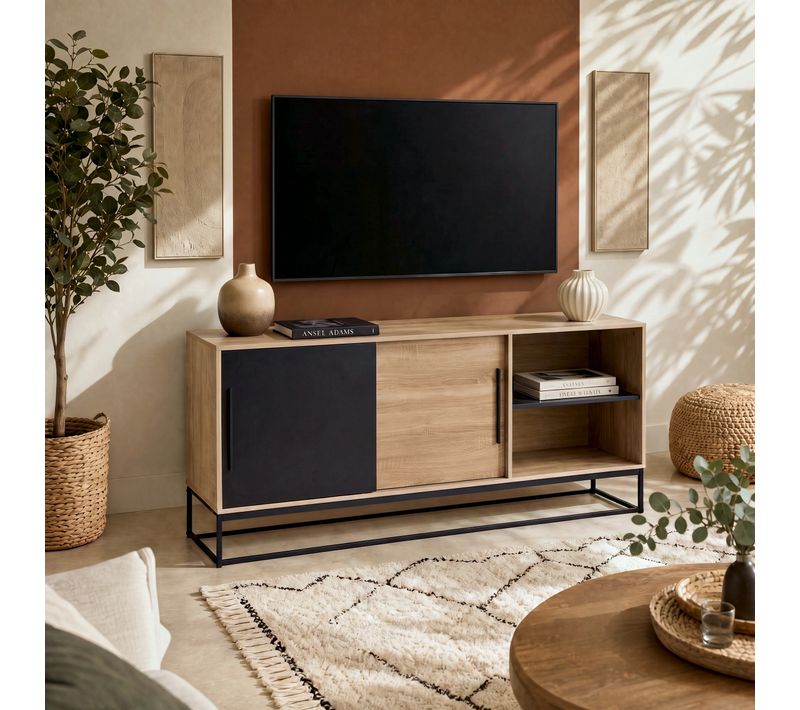 Buffet L.160 cm VINCENTE imitation chêne et noir