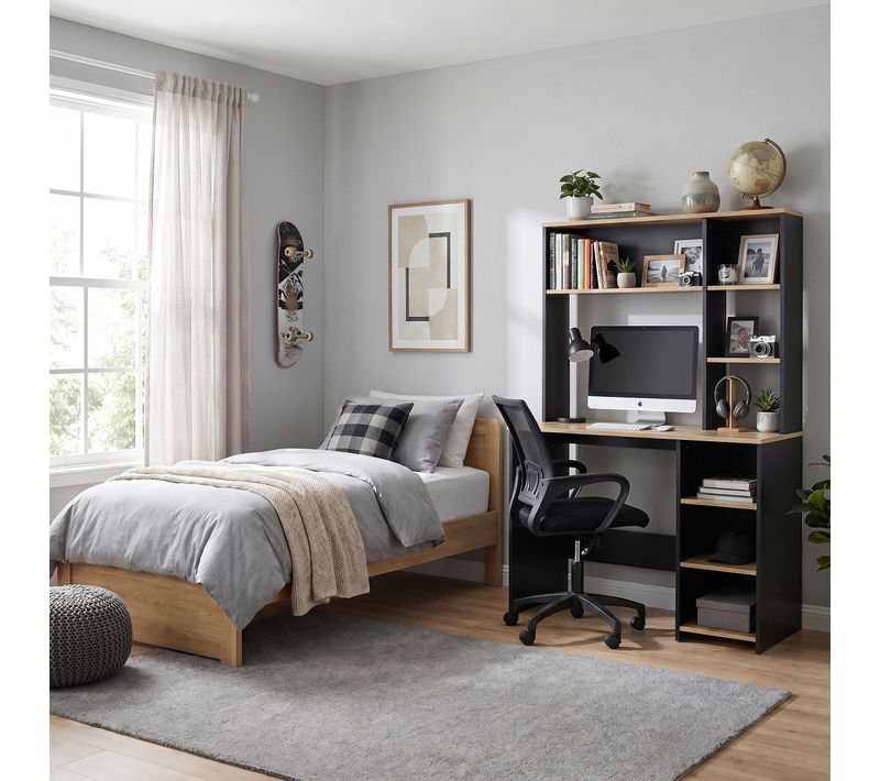 Bureau avec rangements RACHEL imitation chêne et noir