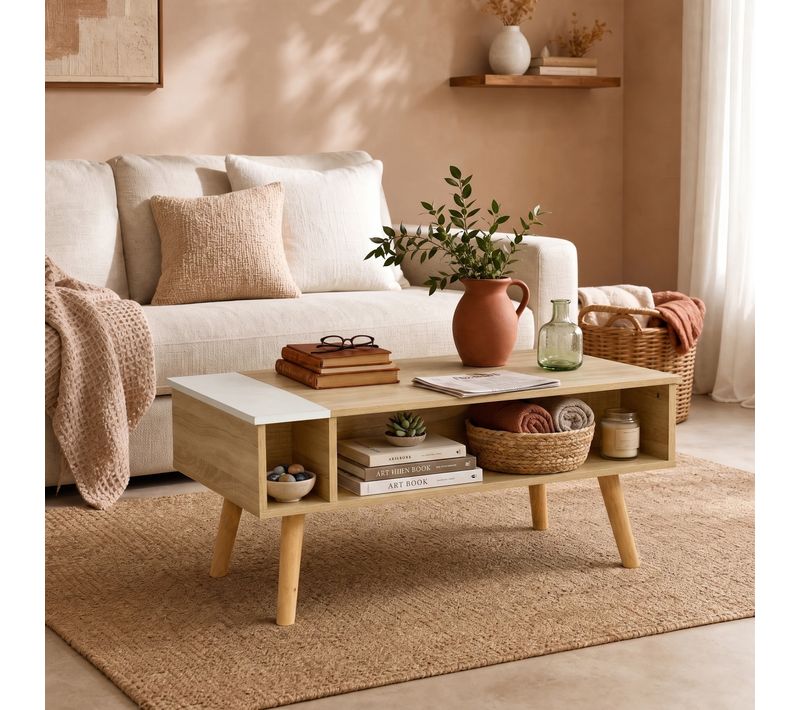 Table basse relevable LIVIE imitation chêne
