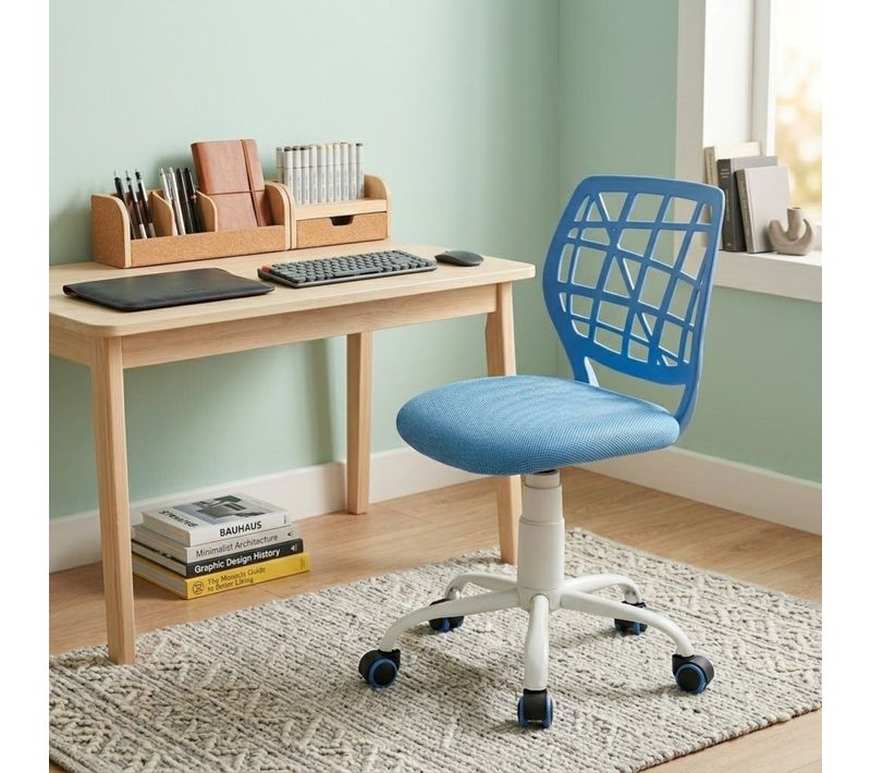 Chaise dactylo réglable SUZY tissu bleu