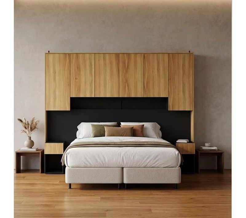 Tête de lit avec rangements 140/160 cm OLIVIA imitation chêne et noir