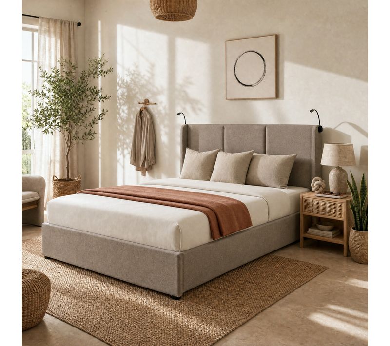 Lit coffre 160x200 cm avec lampes de lecture NOEMIE velours gris foncé