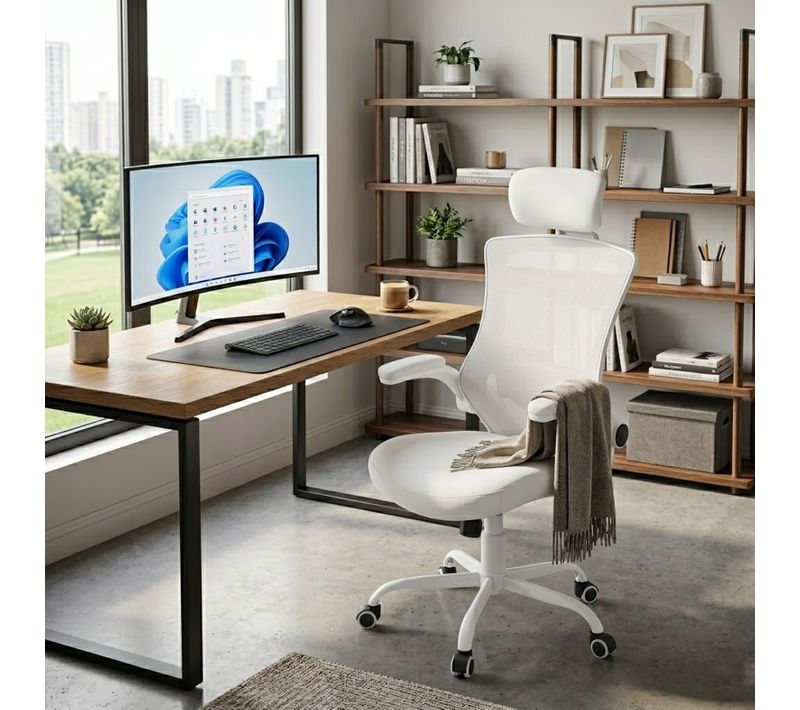 Fauteuil de bureau ergonomique gamer MERLON tissu blanc