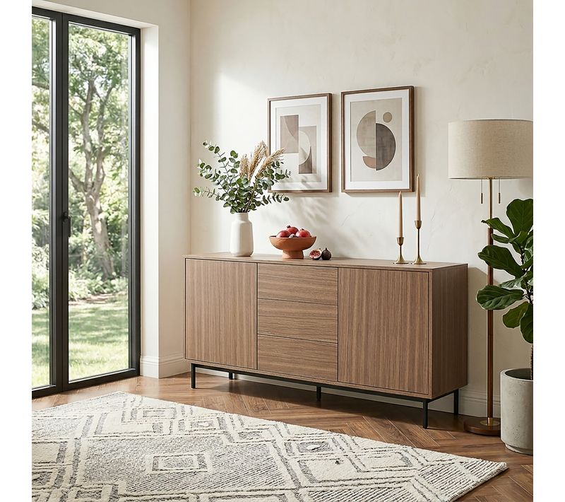 Buffet 2 portes 3 tiroirs L. 160 cm VICTOR imitation noyer