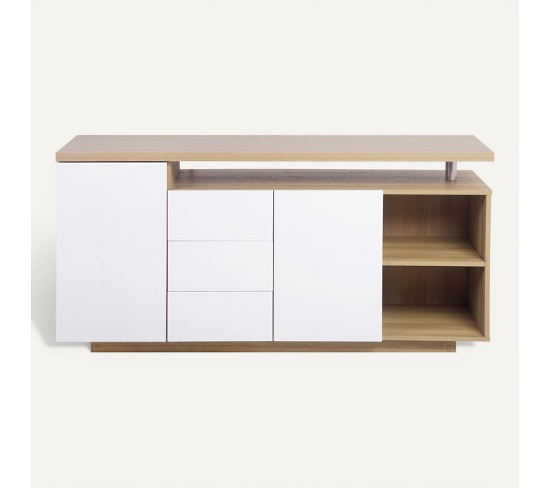 Buffet LED 140cm AMOS imitation chêne et blanc