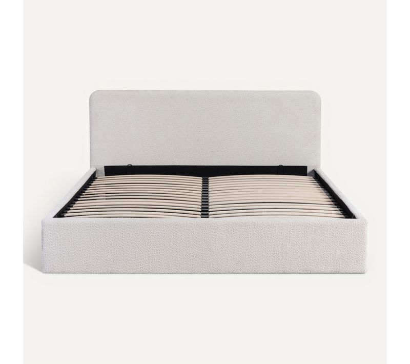 Lit coffre 160x200 cm tissu bouclette beige LYLA
