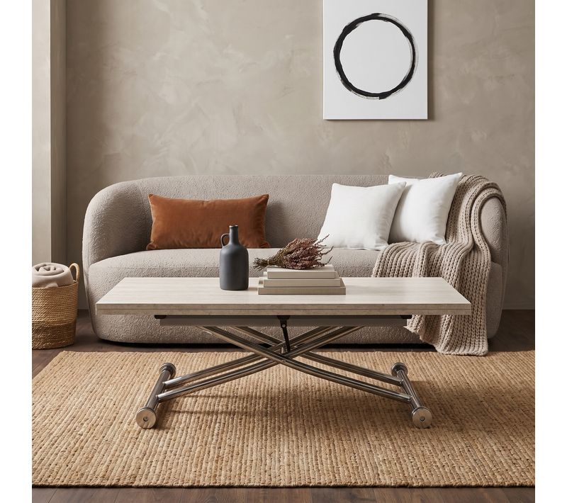 Table relevable 2 en 1 LILIAN Imitation travertin