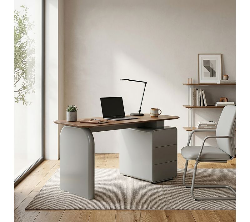 Bureau droit ORSO imitation chêne et gris vert