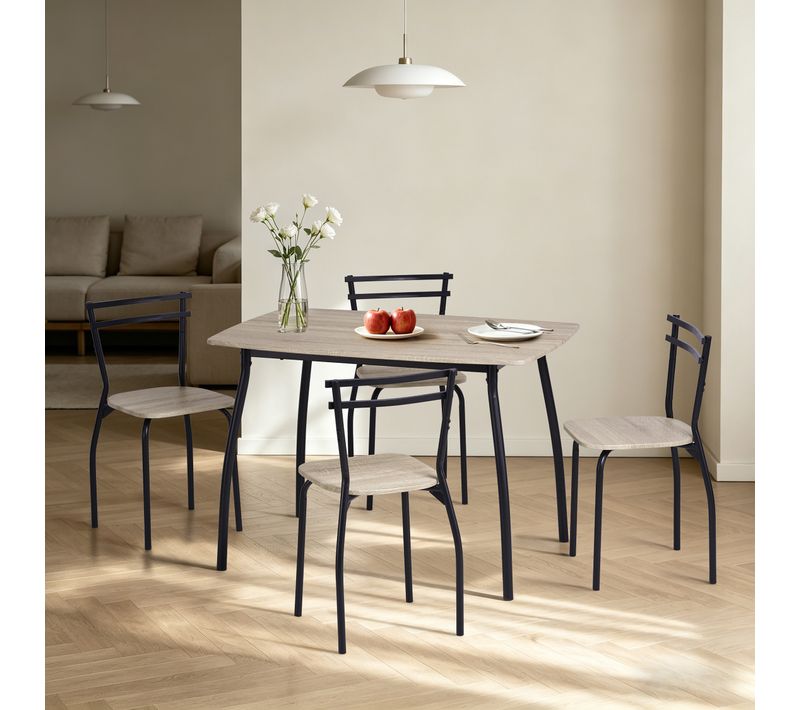 Coin repas table + 4 chaises RICK Imitation chêne / noir