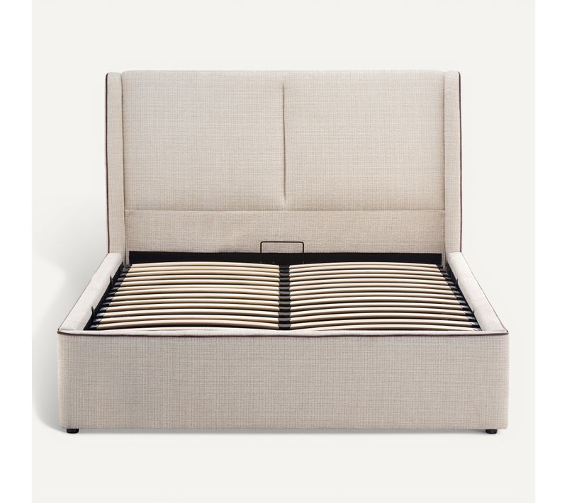 Lit coffre 140x190 SONIA Tissu texturé beige