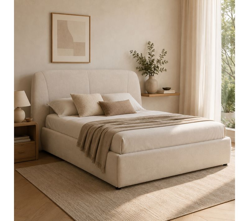 Lit coffre 140x190 cm RITA tissu velours beige