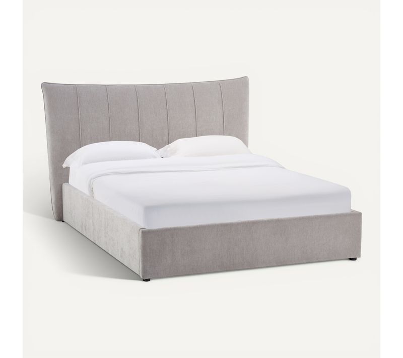 Lit coffre 140x190 HELENE Tissu bouclette gris