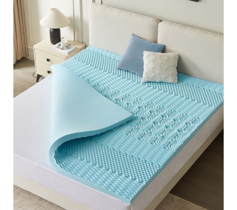 Surmatelas 140 x 190 Cm Mousse à Memoire De Forme 5 Cm - Zones Ergnomiques - Gel Infusé Bleu