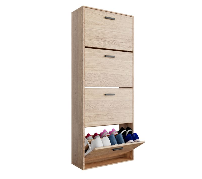 Meuble Rangement Chaussure 24 Paires - Pour Entree Couloir - 60x24x150 Cm - Bois Clair