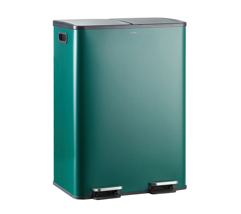 Poubelle 60l Verte, Double Compartiment, Couvercles Silencieux