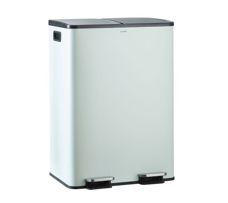 Poubelle 60l Verte Menthe, Double Compartiment, Couvercles Silencieux