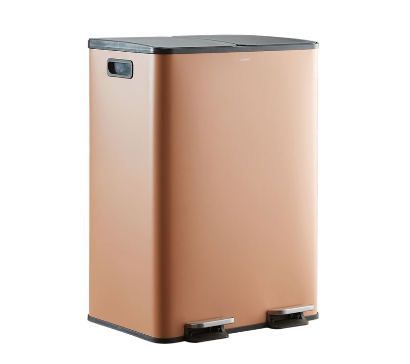 Poubelle 60l Terracotta, Double Compartiment, Couvercles Silencieux