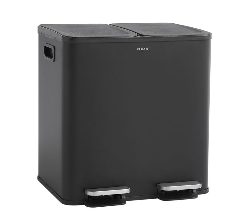 Poubelle Cuisine Double 2x15L en Acier Inoxydable, Anti-Traces, avec Pédales